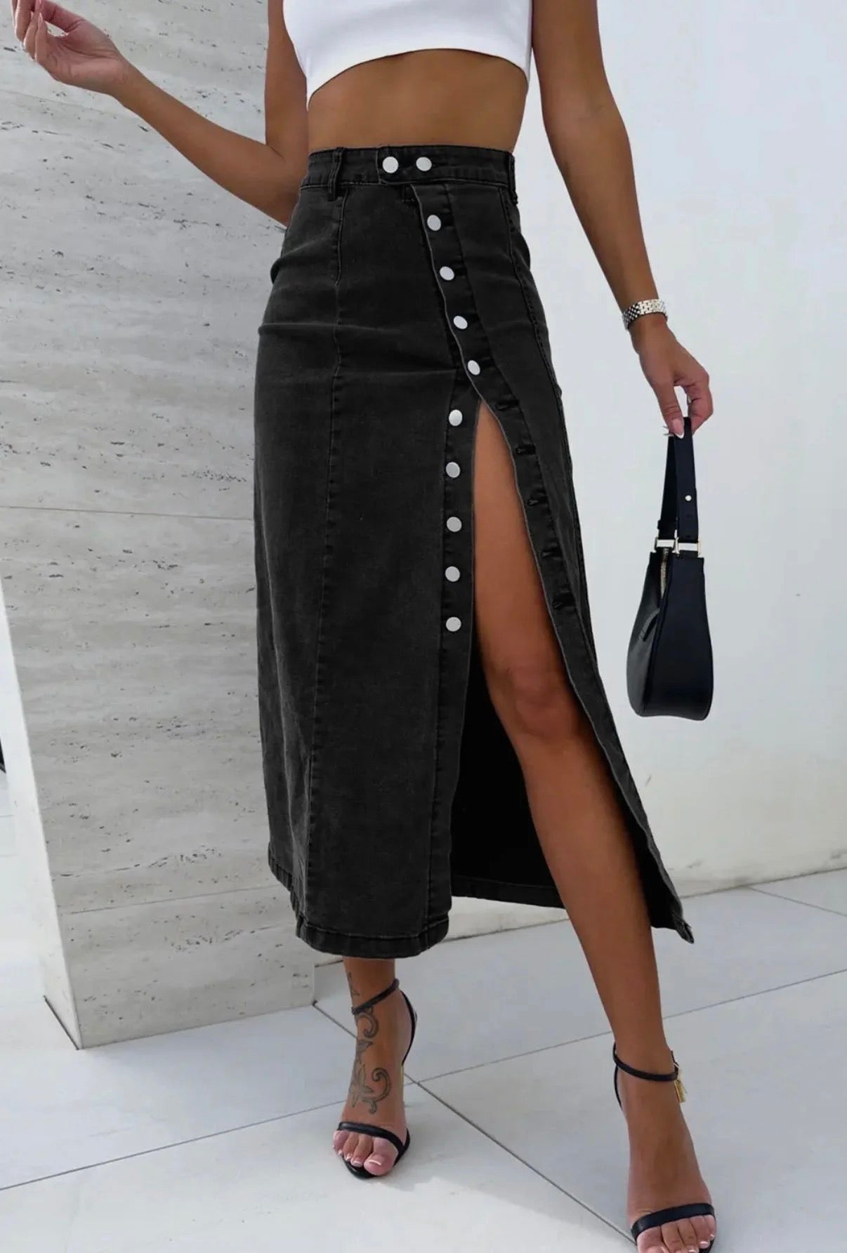 danielle denim button skirt