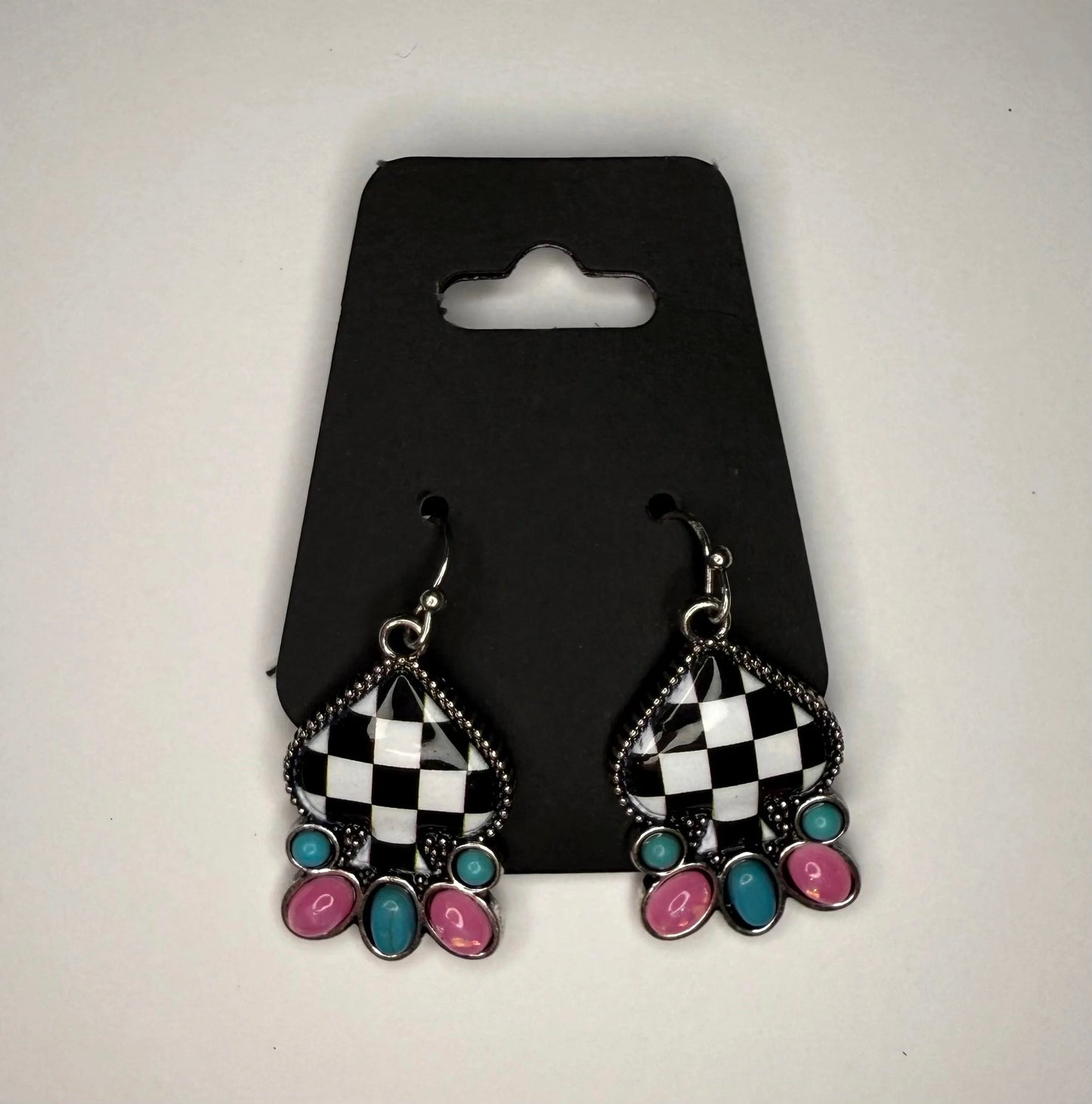 checkered spade earring